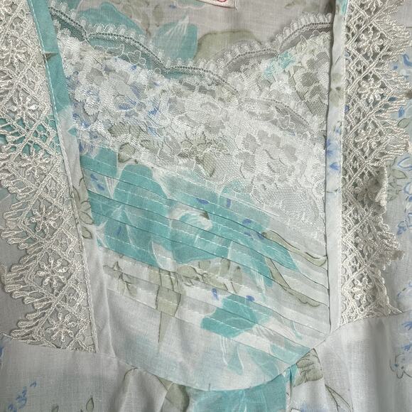 Vintage 90s Anita Floral Lace MuuMuu Nightgown Dress Blue Boho Tropical Retro - Picture 4 of 6